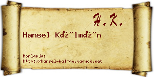 Hansel Kálmán névjegykártya